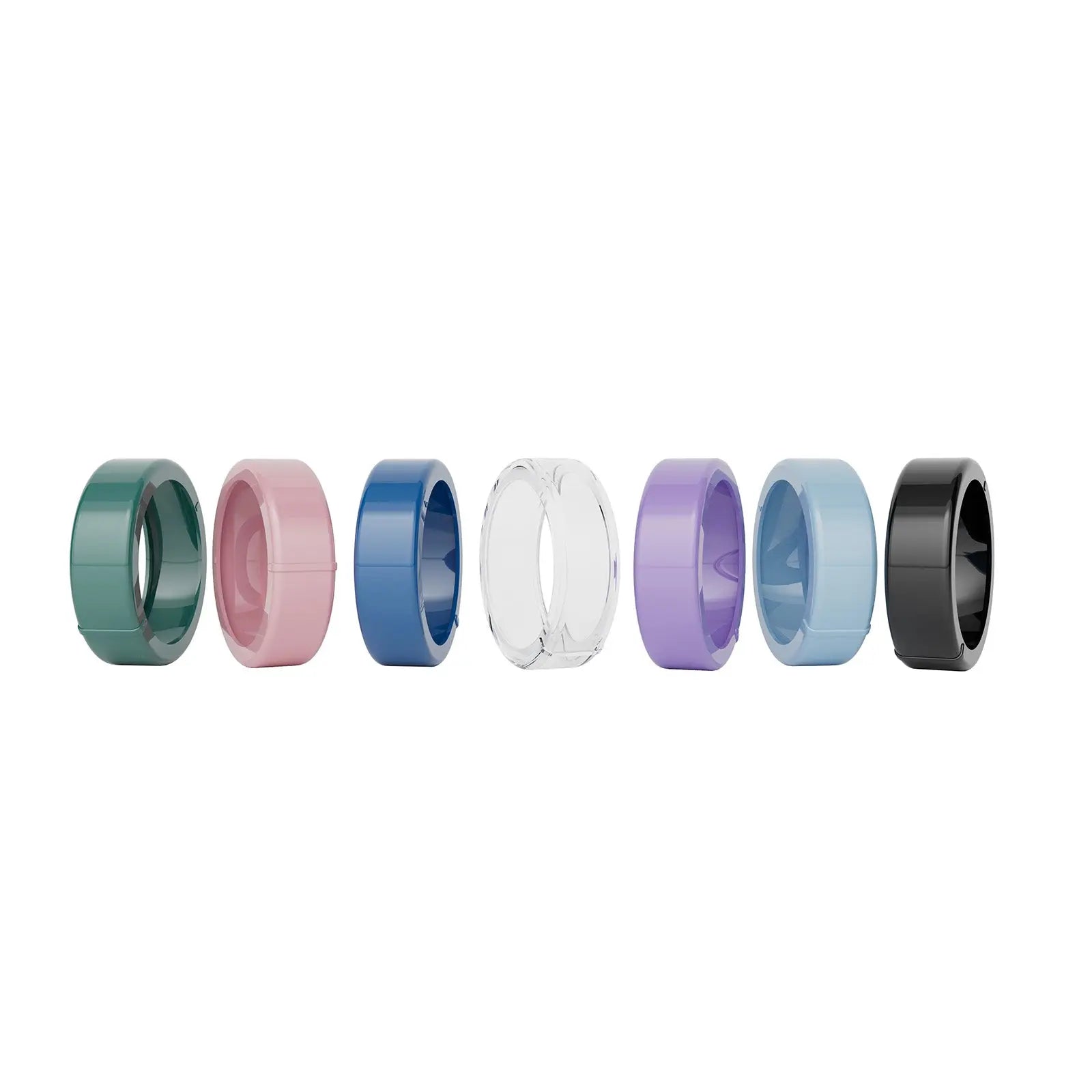Assorted color silicone smart ring protectors. Lightweight and comfortable for health tracking with smart rings.