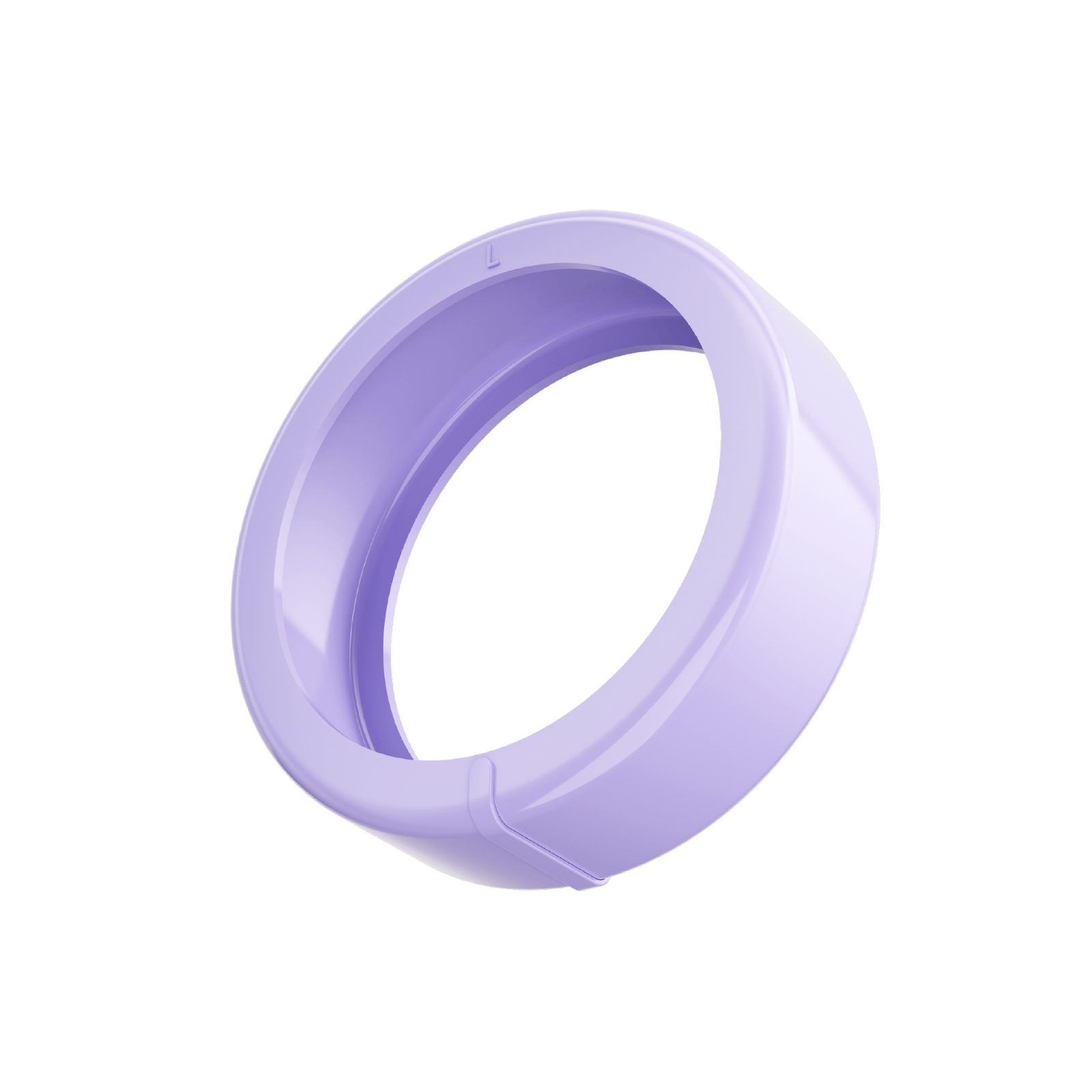 Light purple smart ring with minimalist design and "L" mark, suitable for health tracking.