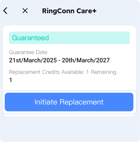 Smart ring guarantee details: Guaranteed, 21st/March/2025-20th/March/2027, Initiate Replacement