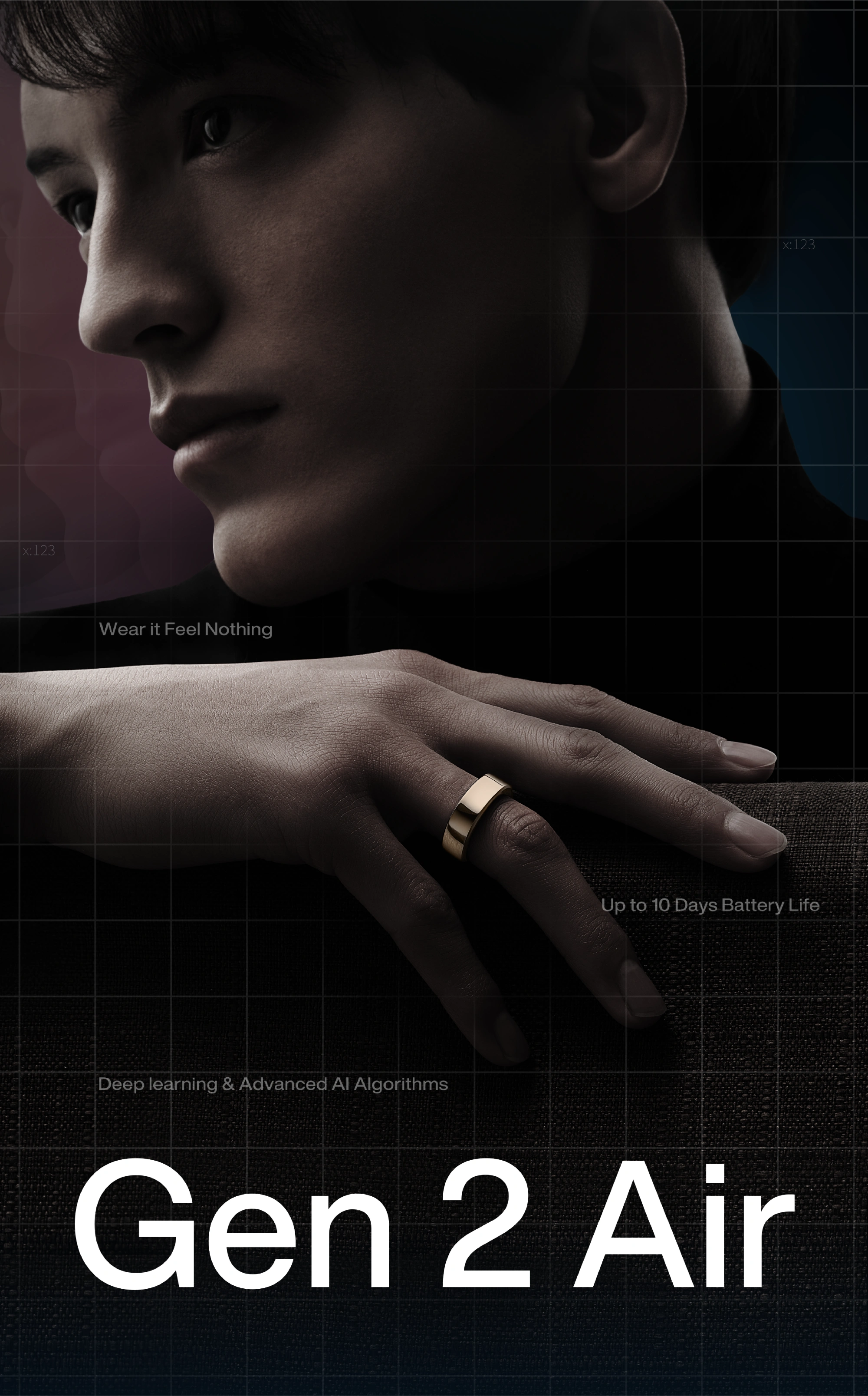 Gold smart ring, Gen 2 Air, sleek design, long battery life