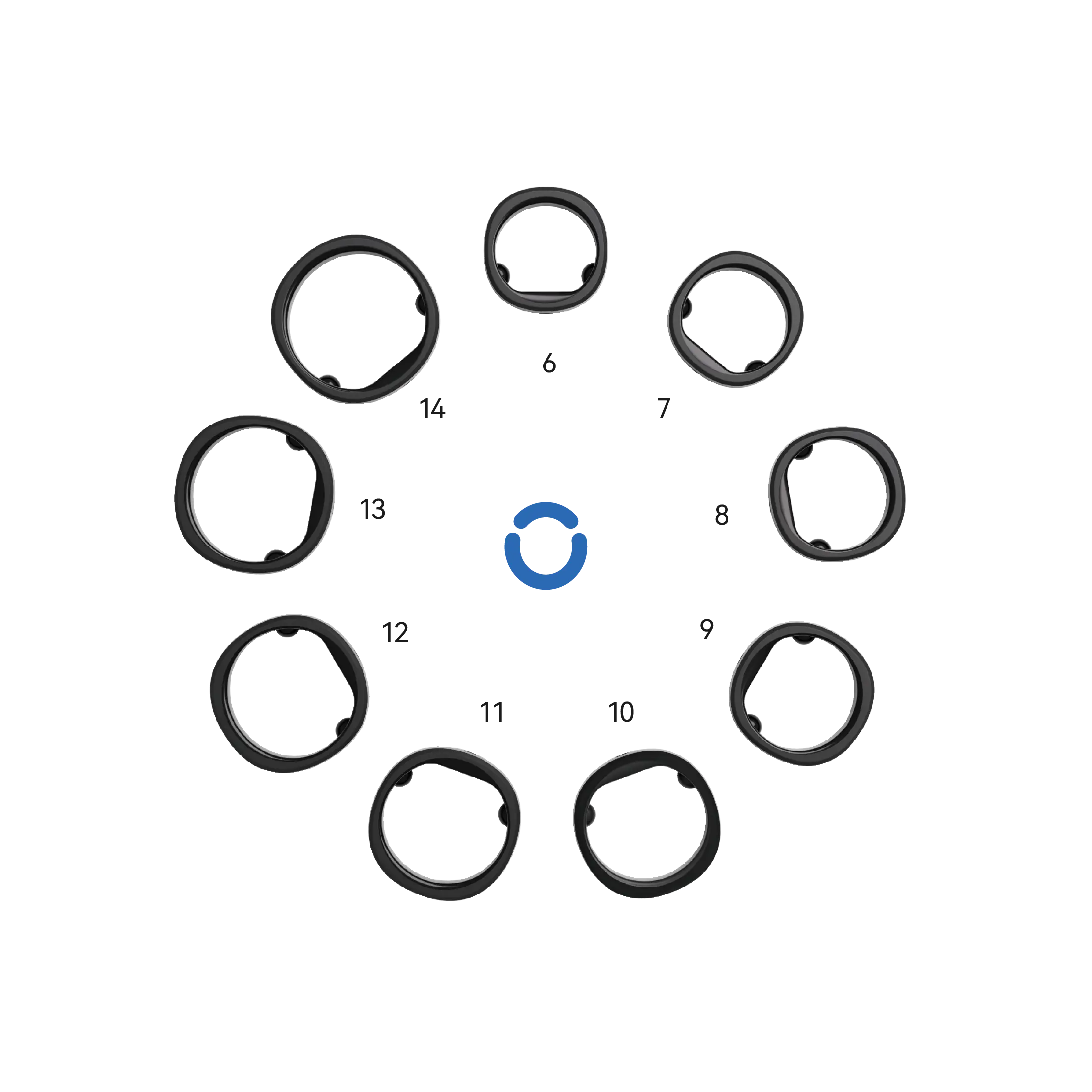 Gen 2 Sizing Kit - Black smart ring size samples (6-14) for accurate health tracking and sleep analysis